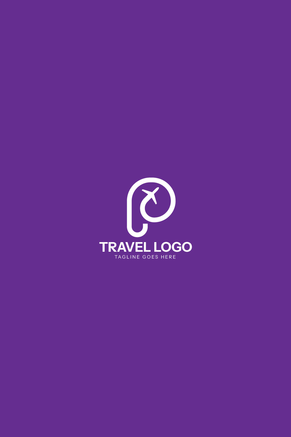 Flat modern travel logo design with letter “P” Simple Airplane logo pinterest preview image.