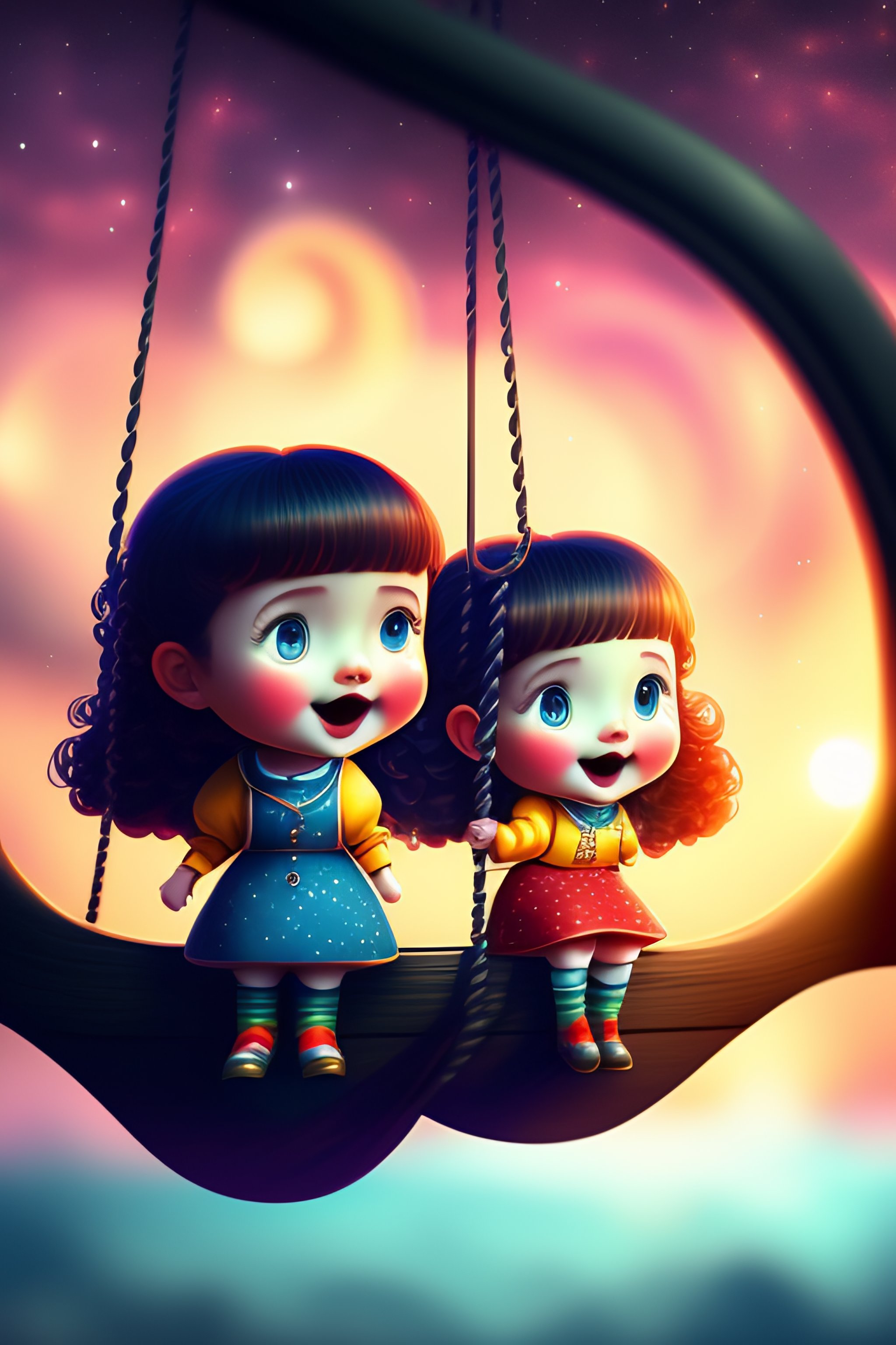 two little girl singing on a swing 102