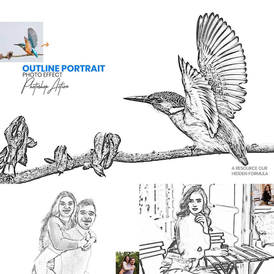 Outline Portrait Photoshop Action cover image.
