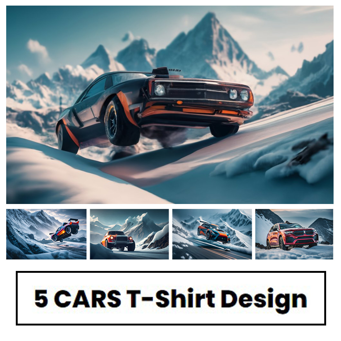 5 Racing Cars T-Shirt Designs Bundle JPG Collections preview image.