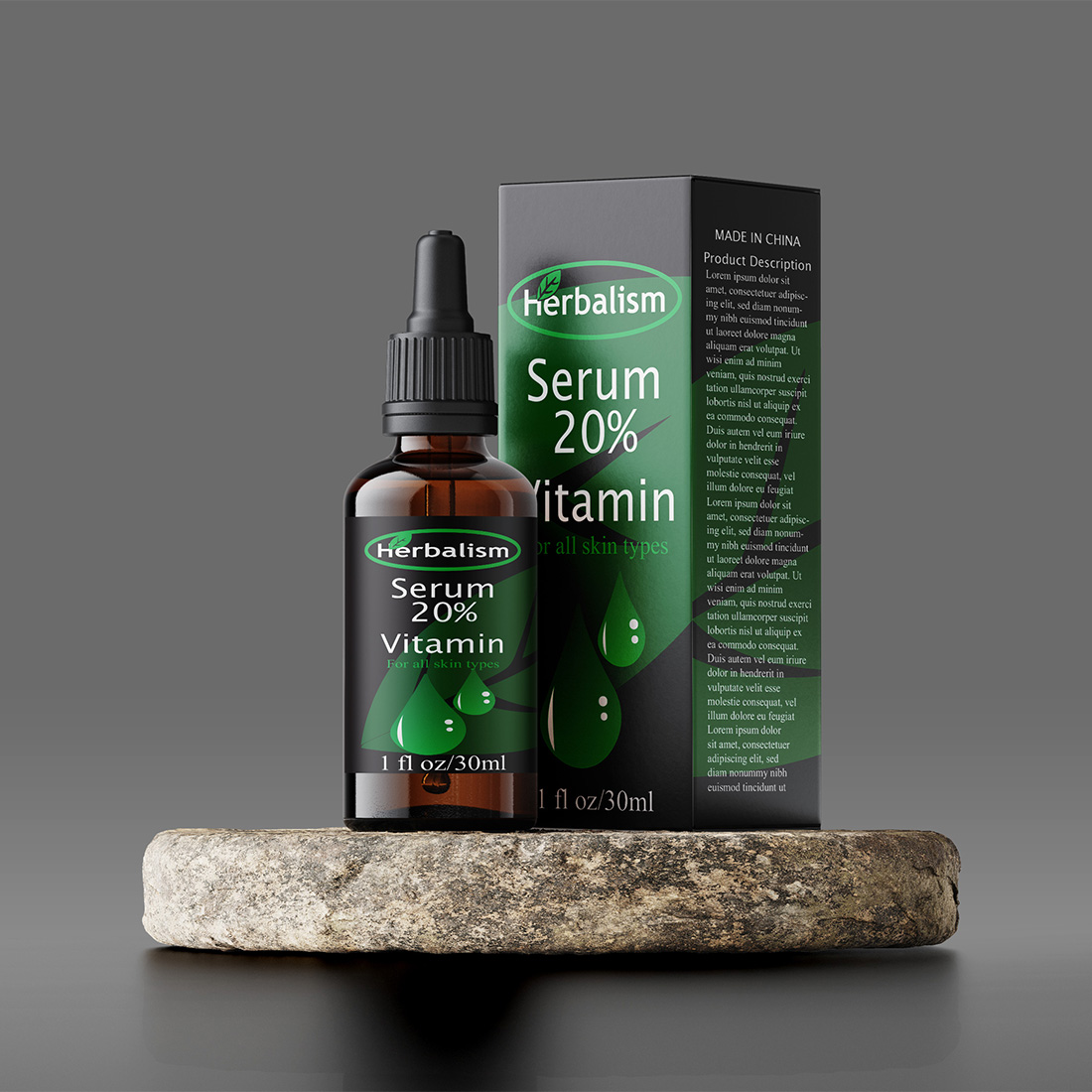 Serum bottle and box mockup preview image.