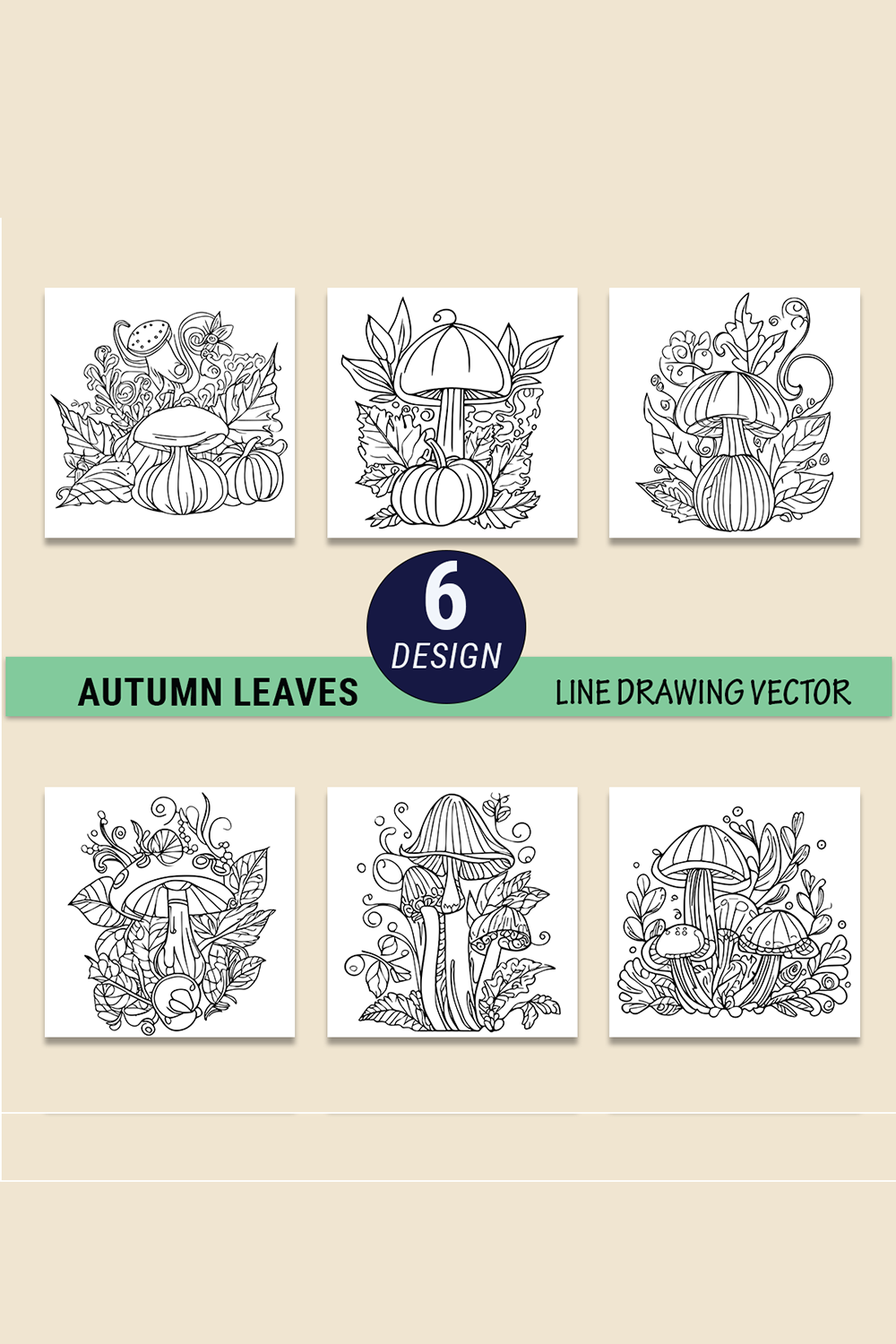 mushroom in autumn Happy Fall coloring page, Hello Fall Coloring Sheets, Autumn Fall Activities centrists coloring page, Autumn falling leaves pinterest preview image.