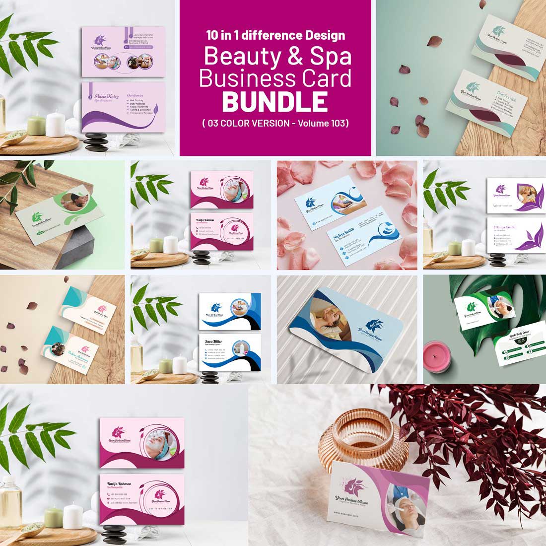 Beauty & Spa Business Cards Bundle cover image.