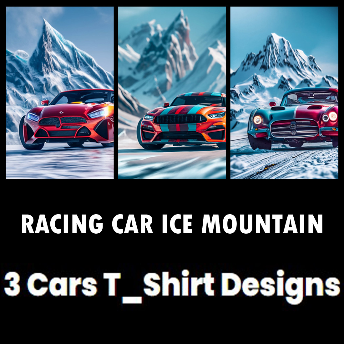 3 Racing Cars T-Shirt Designs Bundle JPG Collections preview image.