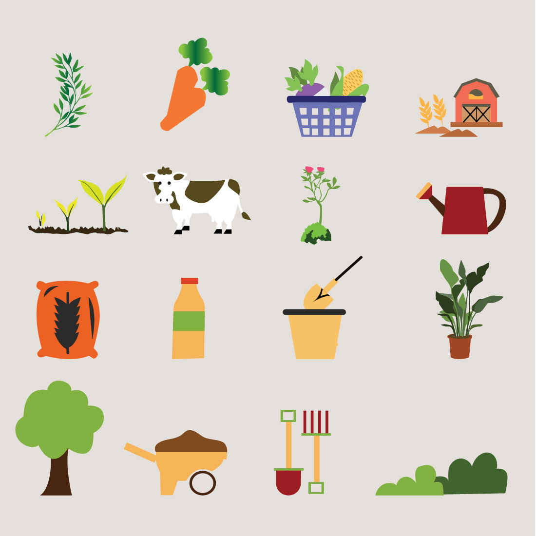 farming icons , food icons , plant icons cover image.