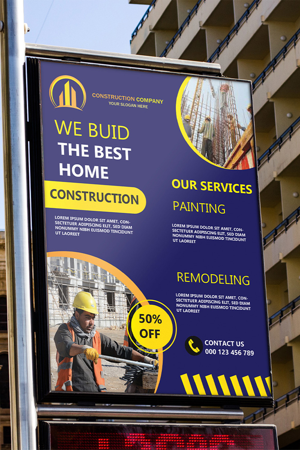 1 Creative Construction poster and Flyer design pinterest preview image.
