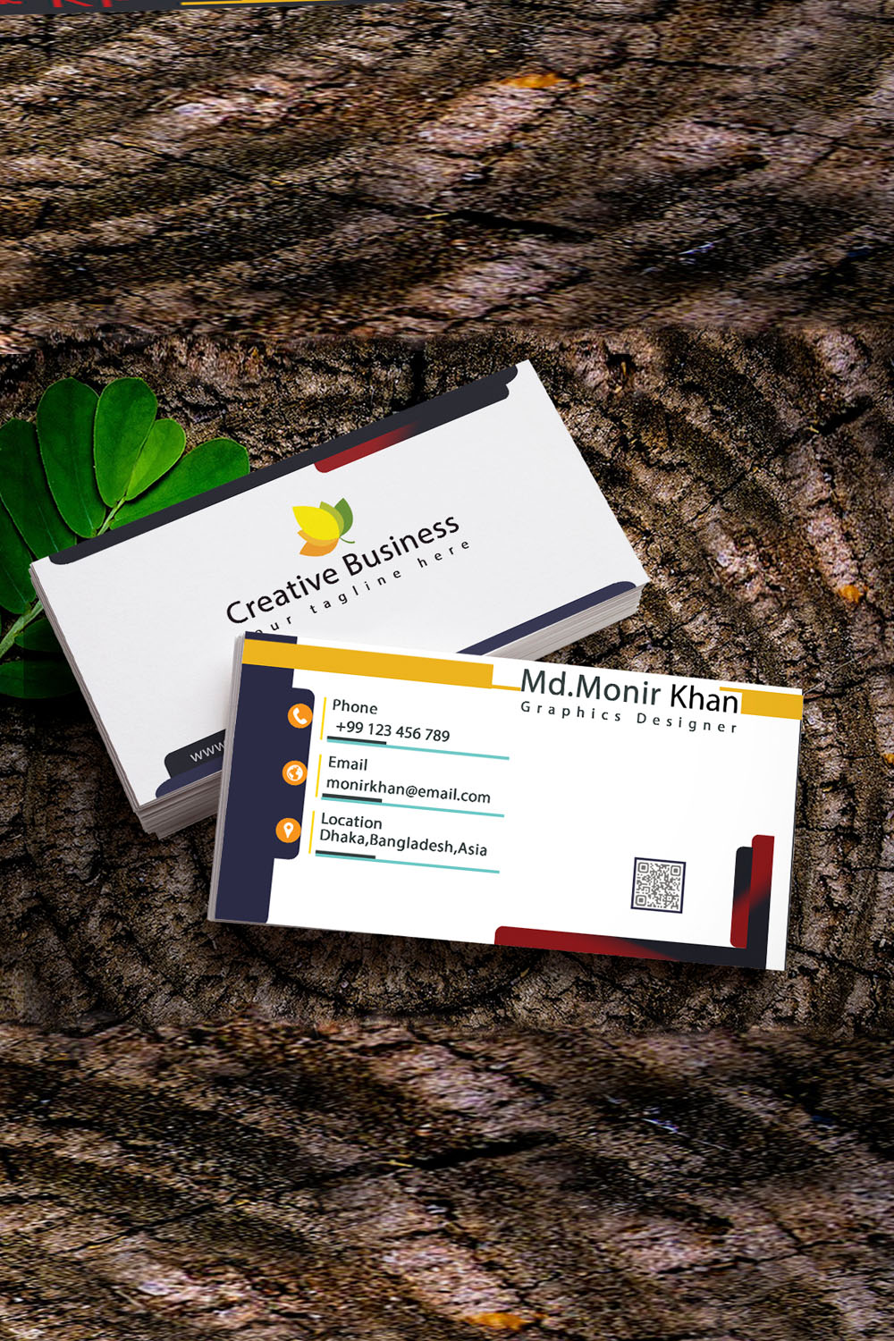 Black white and color double sided Business card design pinterest preview image.