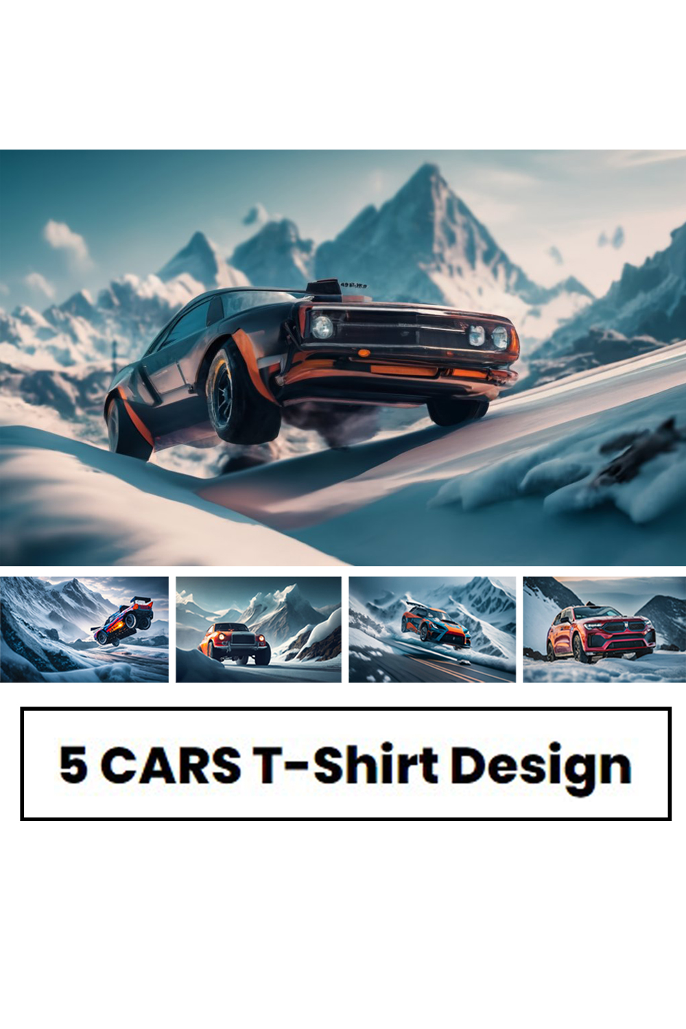 5 Racing Cars T-Shirt Designs Bundle JPG Collections pinterest preview image.
