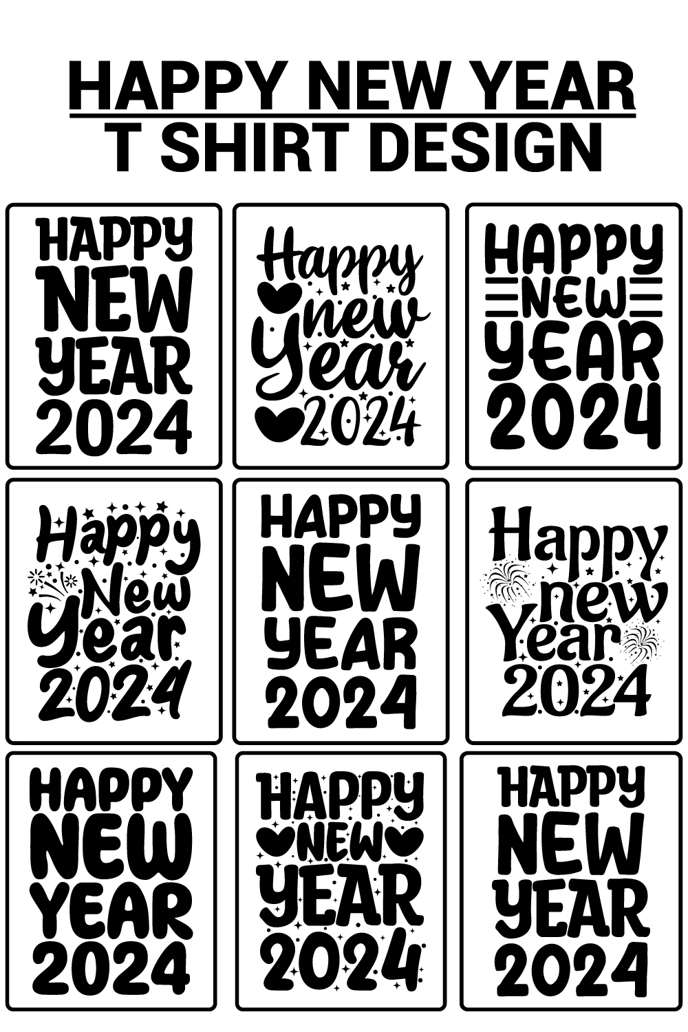 HAPPY NEW YEAR 2024 T SHIRT DESIGN pinterest preview image.