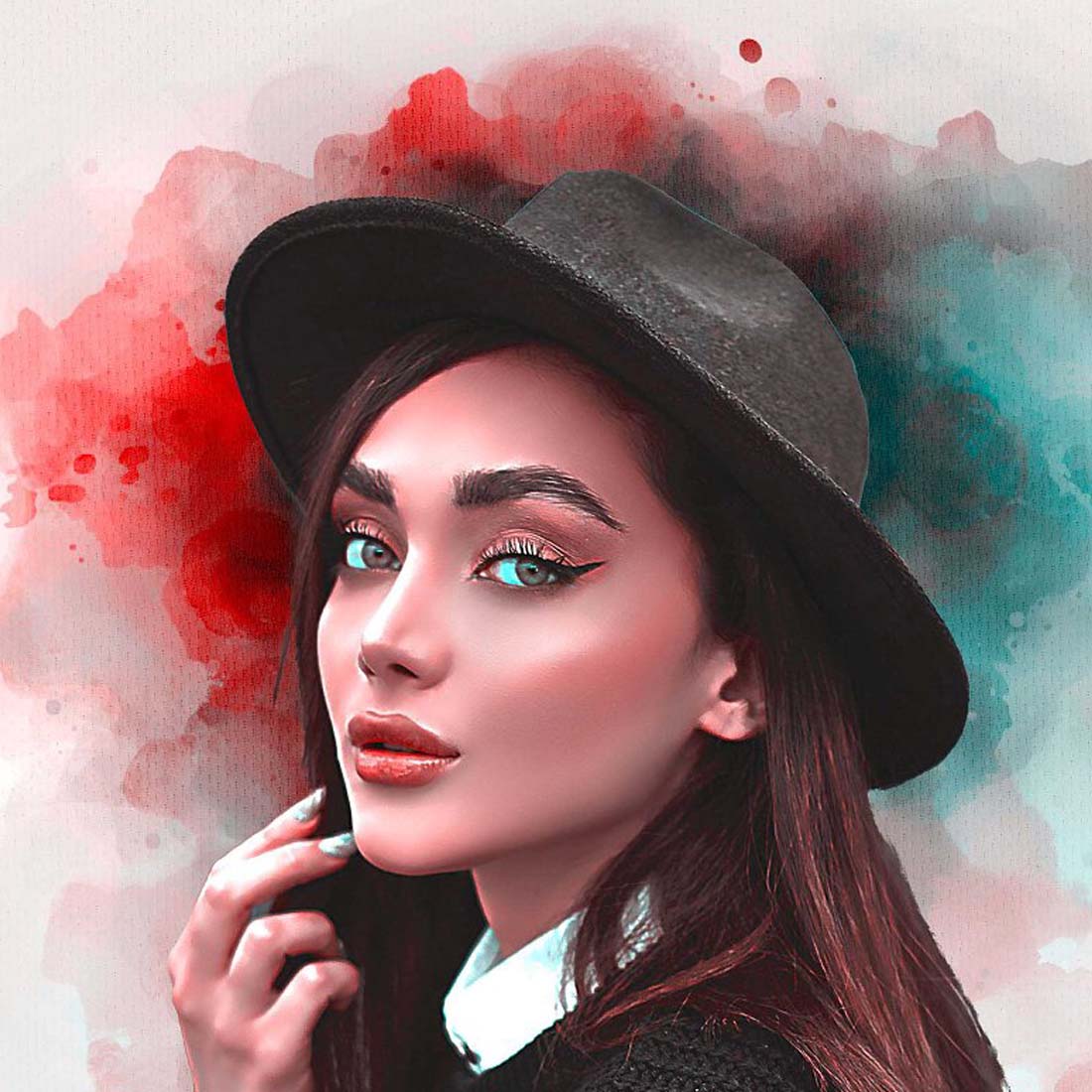 Watercolor portrait painting effect preview image.