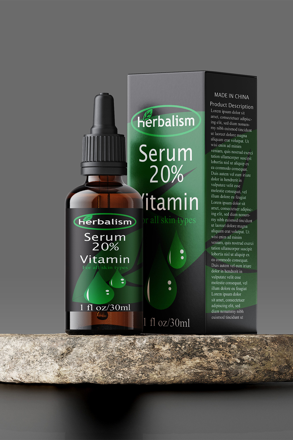 Serum bottle and box mockup pinterest preview image.