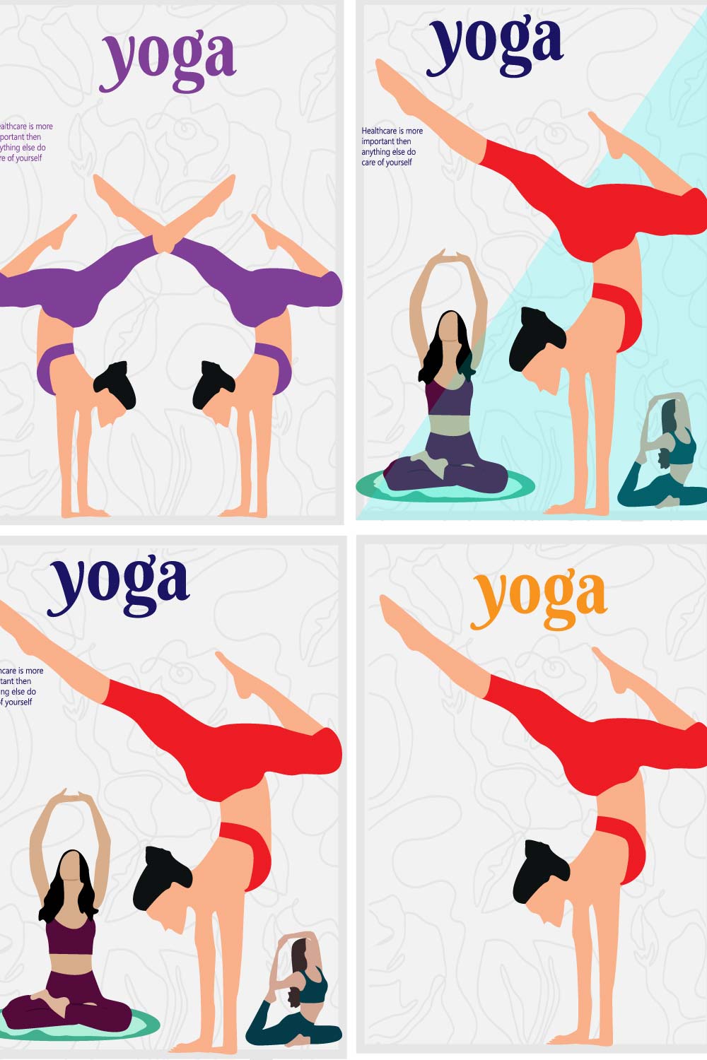 4 bundles of yoga posters, templates,Burcher's pinterest preview image.