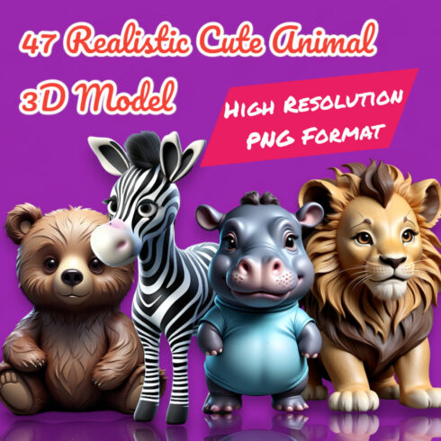 47 Realistic Cute Animal 3D Model High Resolution cover image.