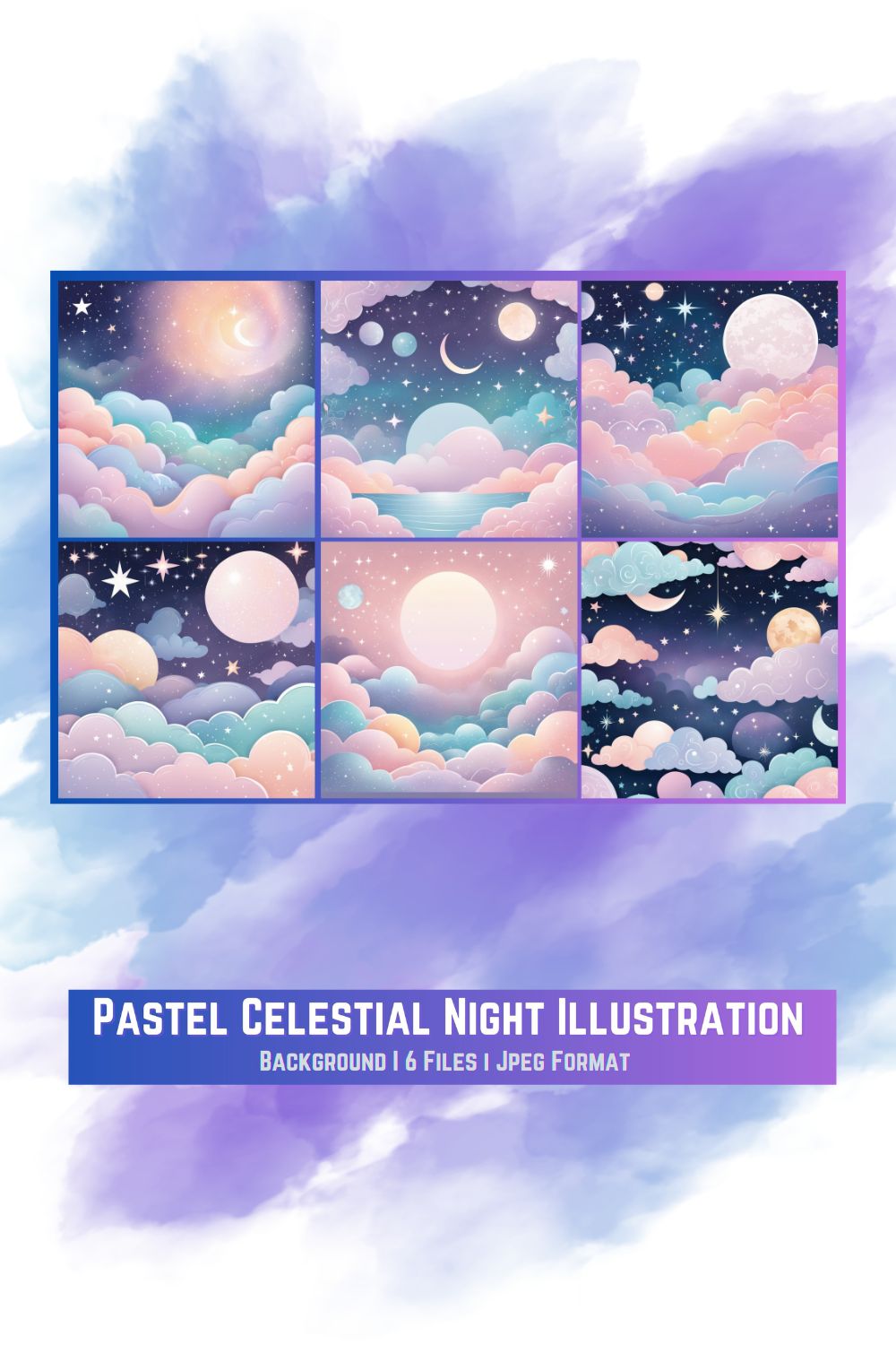 Pastel Celestial Night Illustration pinterest preview image.