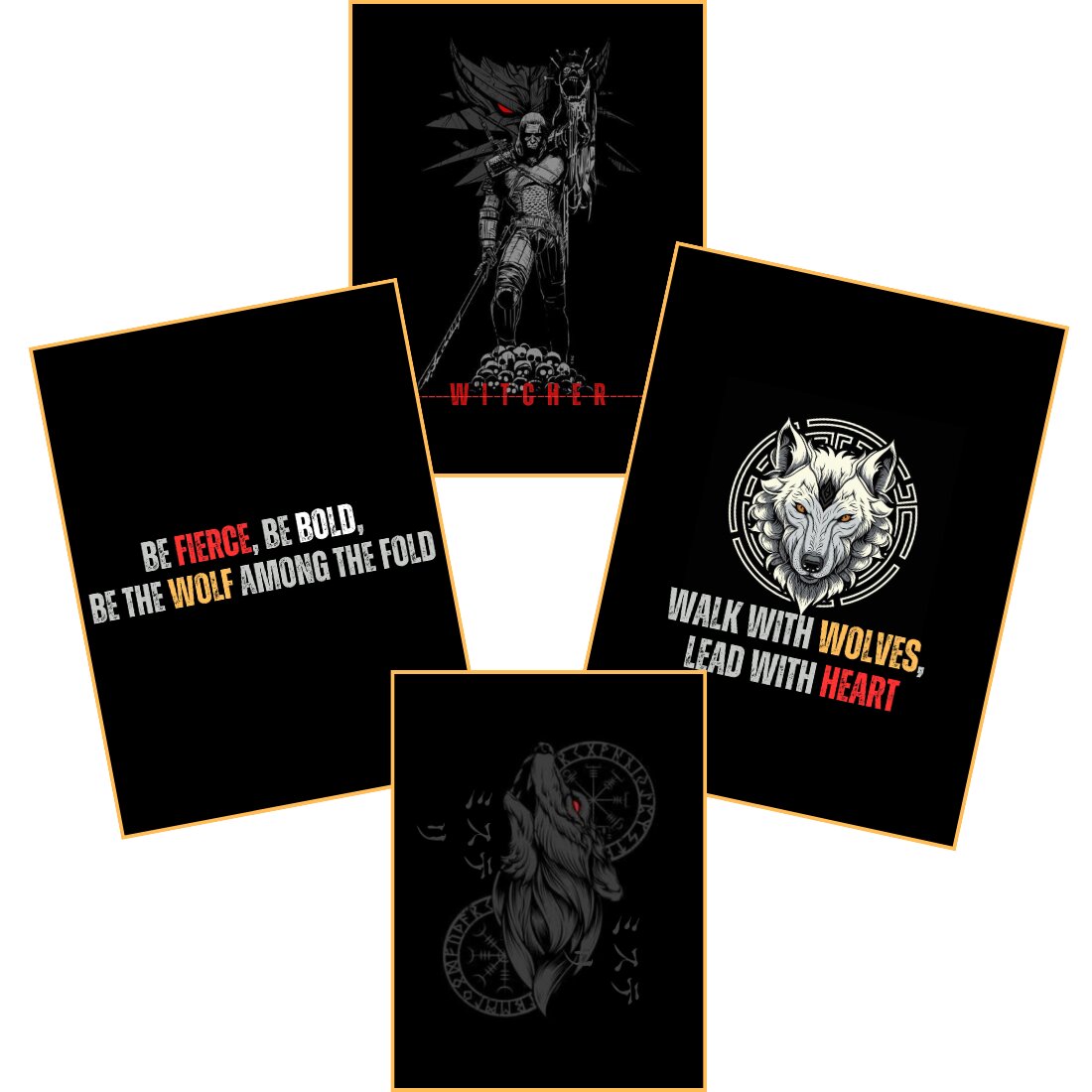 Bundle of 4 Wolf T-Shirt Design preview image.