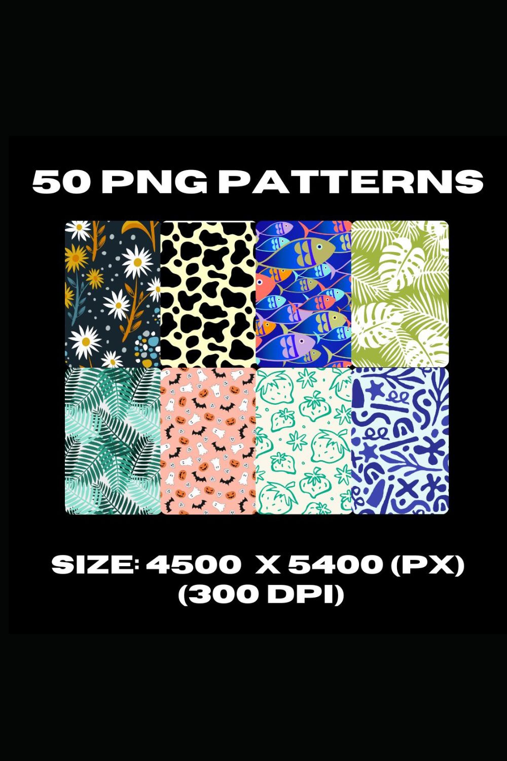 50 Graphic pattern design bundle for POD pinterest preview image.