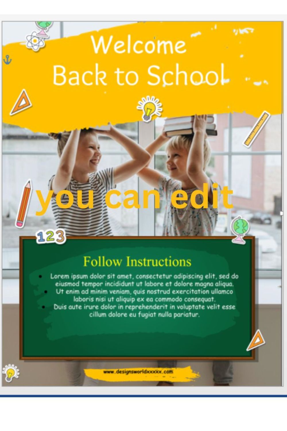 Back to school flyer template pinterest preview image.