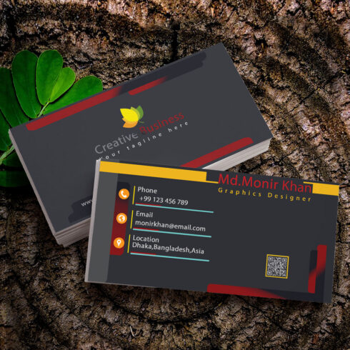 Black white and color double sided Business card design cover image.