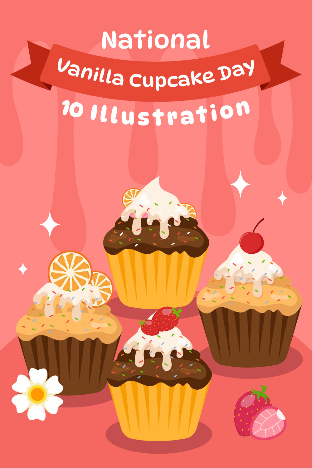 10 National Vanilla Cupcake Day Illustration pinterest preview image.