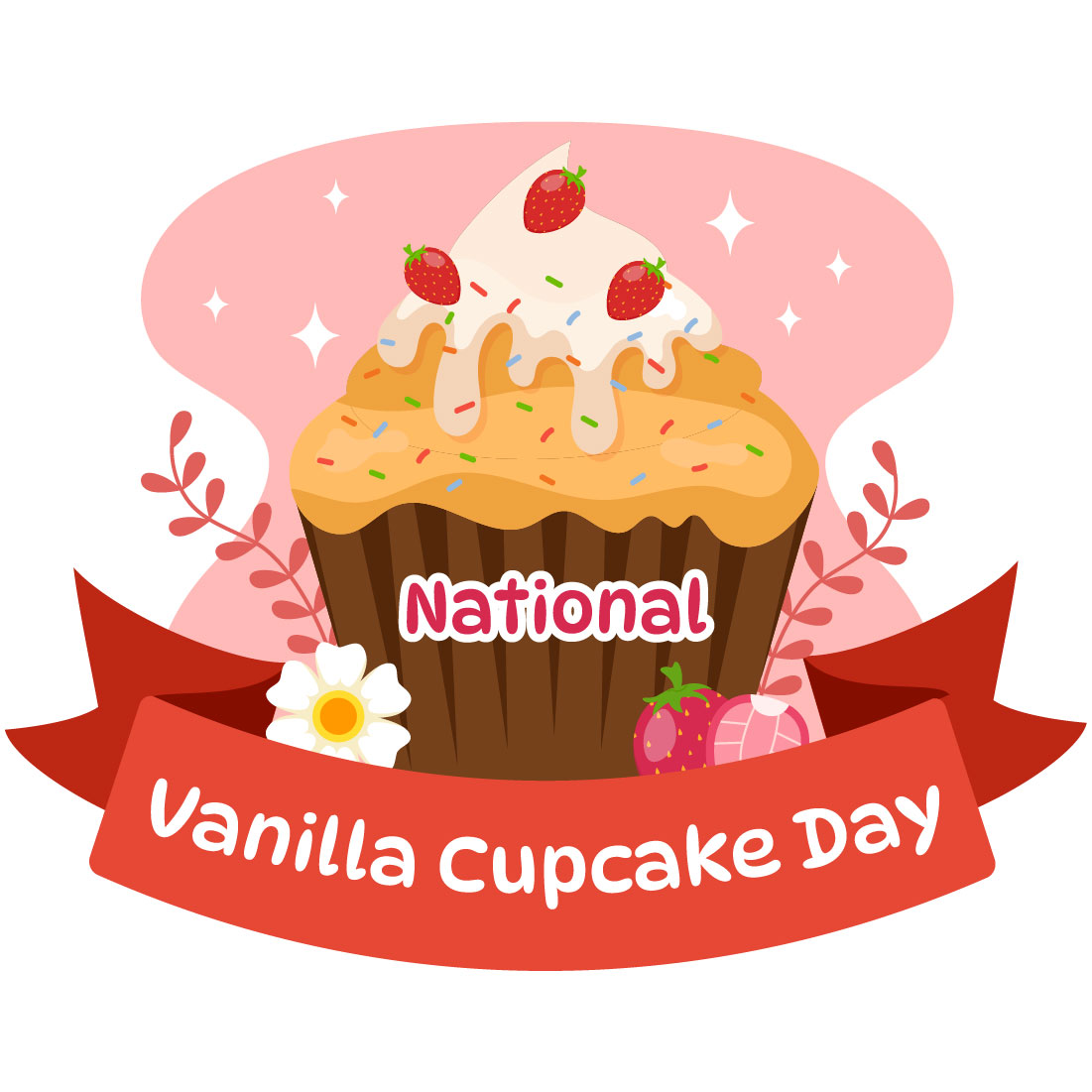 10 National Vanilla Cupcake Day Illustration preview image.