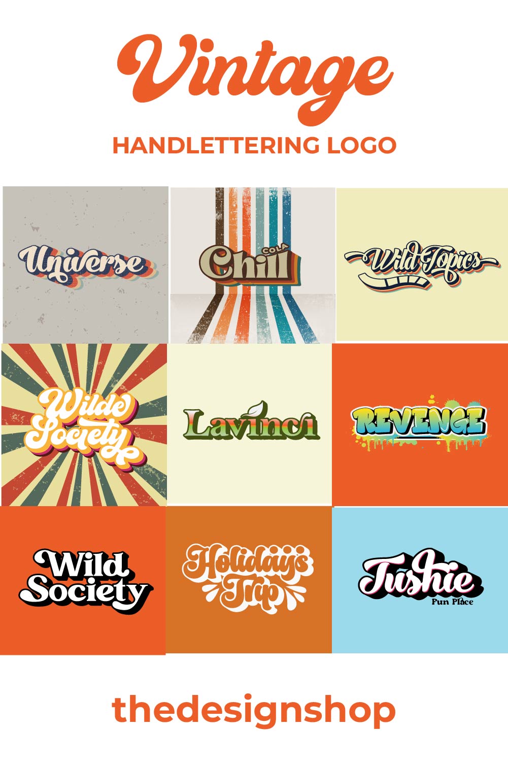 9 Vintage handlettering logos bundle pinterest preview image.