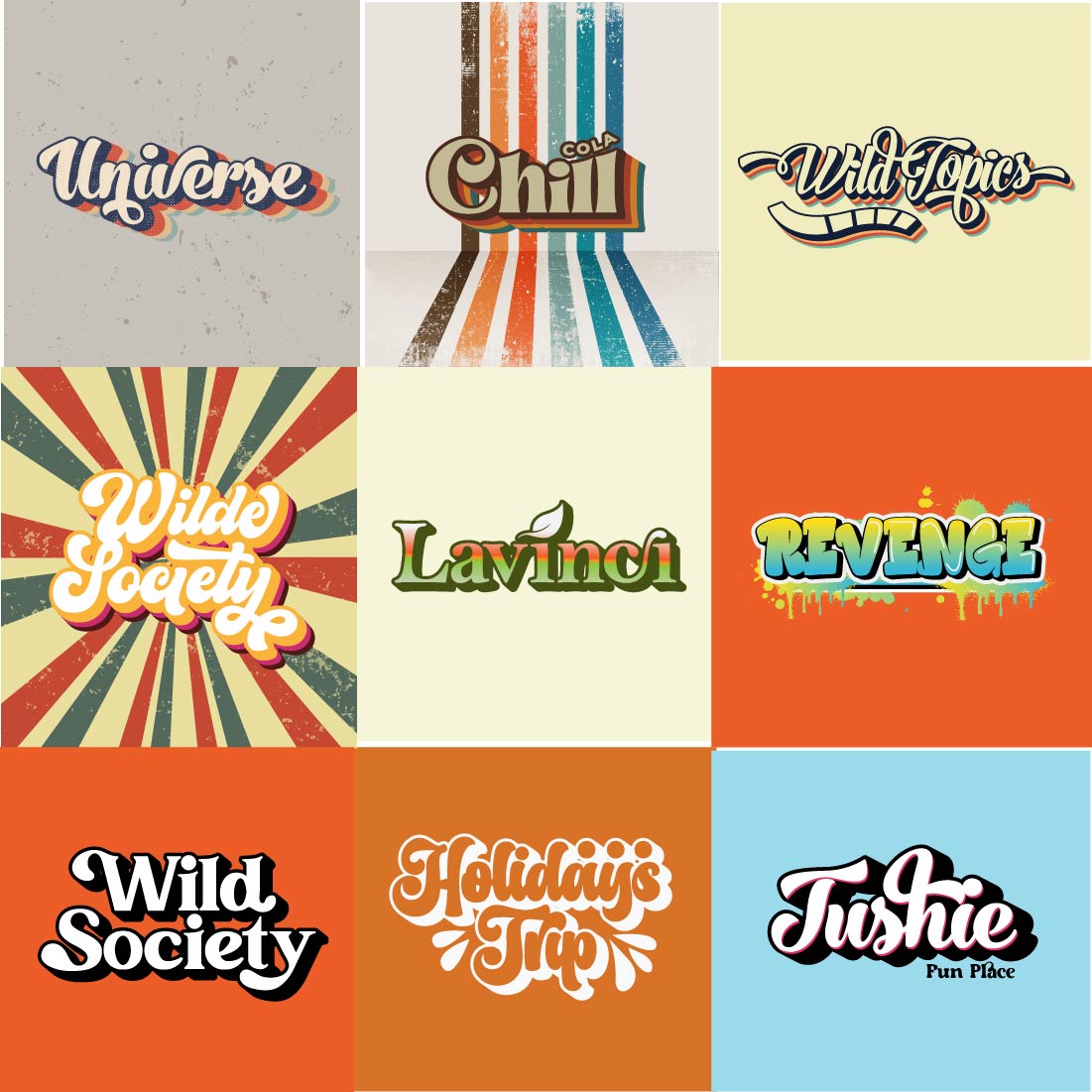 9 Vintage handlettering logos bundle cover image.