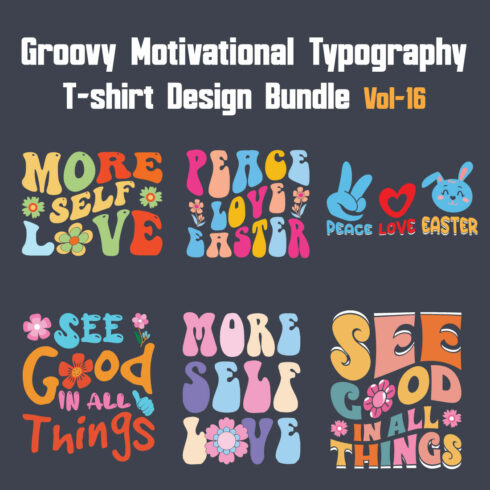 Groovy Motivational Typography T-shirt Design Bundle Vol-16 cover image.