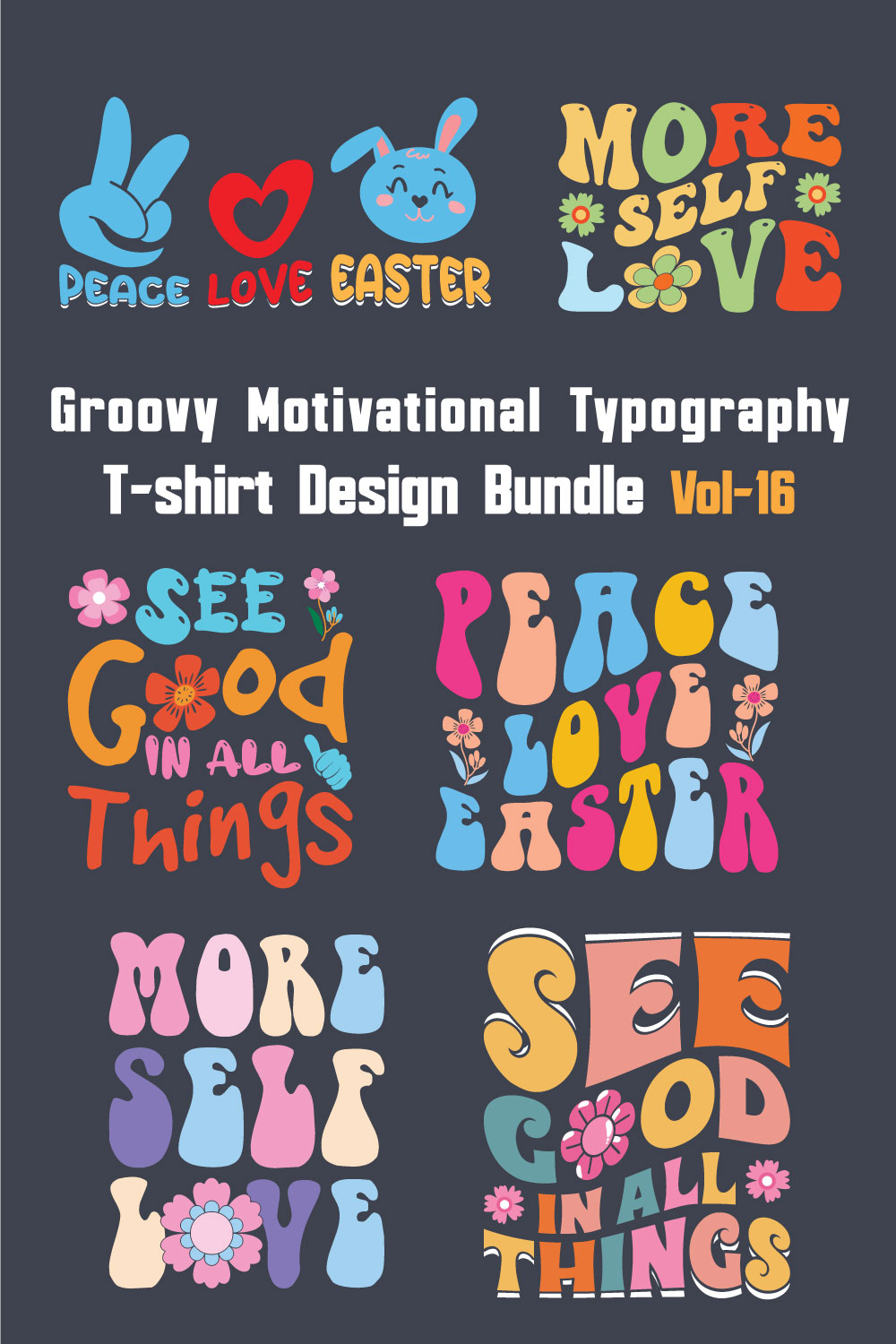 Groovy Motivational Typography T-shirt Design Bundle Vol-16 pinterest preview image.