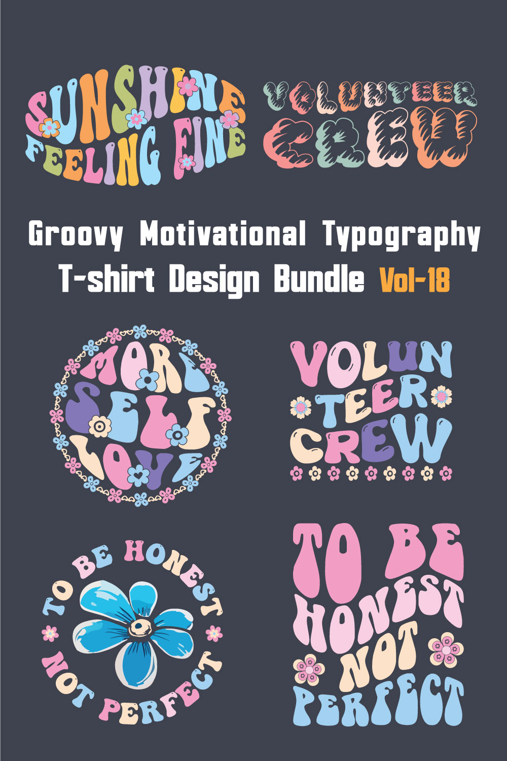 Groovy Motivational Typography T-shirt Design Bundle Vol-18 pinterest preview image.