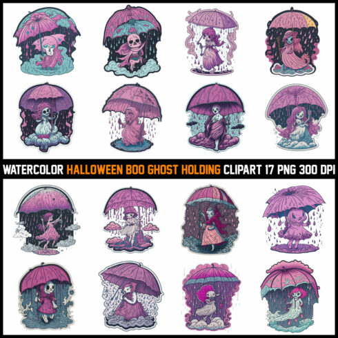 WATERCOLOR-Halloween-Boo-Ghost-Holding-CLIPART cover image.