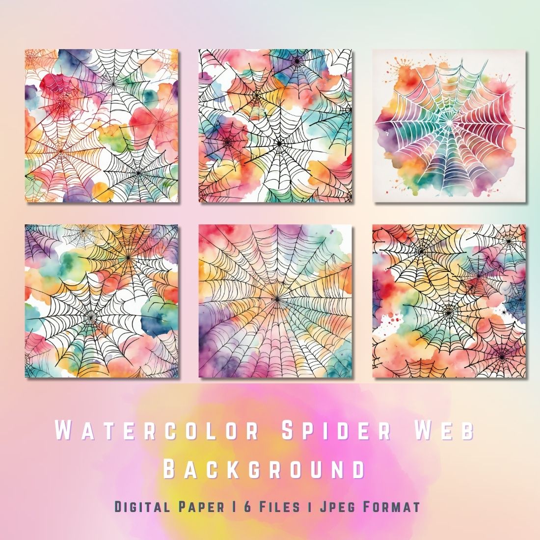 Watercolor Spider Web Digital Papers preview image.
