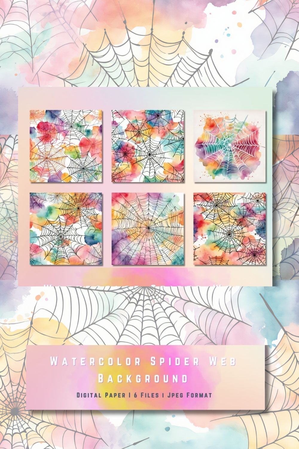 Watercolor Spider Web Digital Papers pinterest preview image.