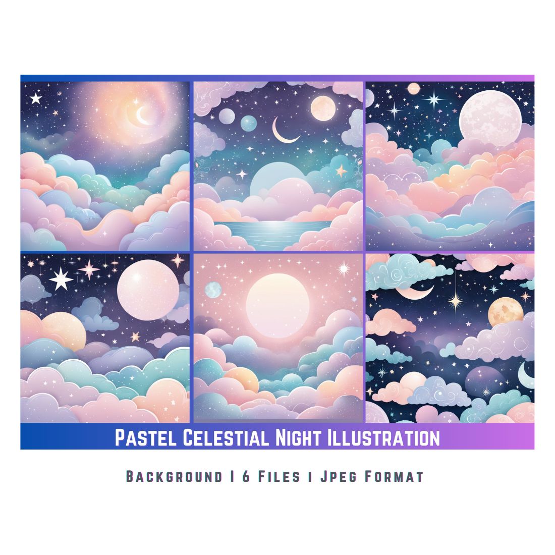 Pastel Celestial Night Illustration preview image.