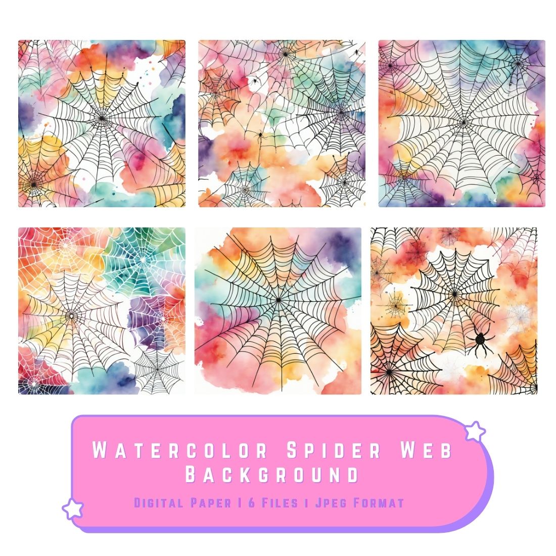 Watercolor Spider Web Background Collections preview image.