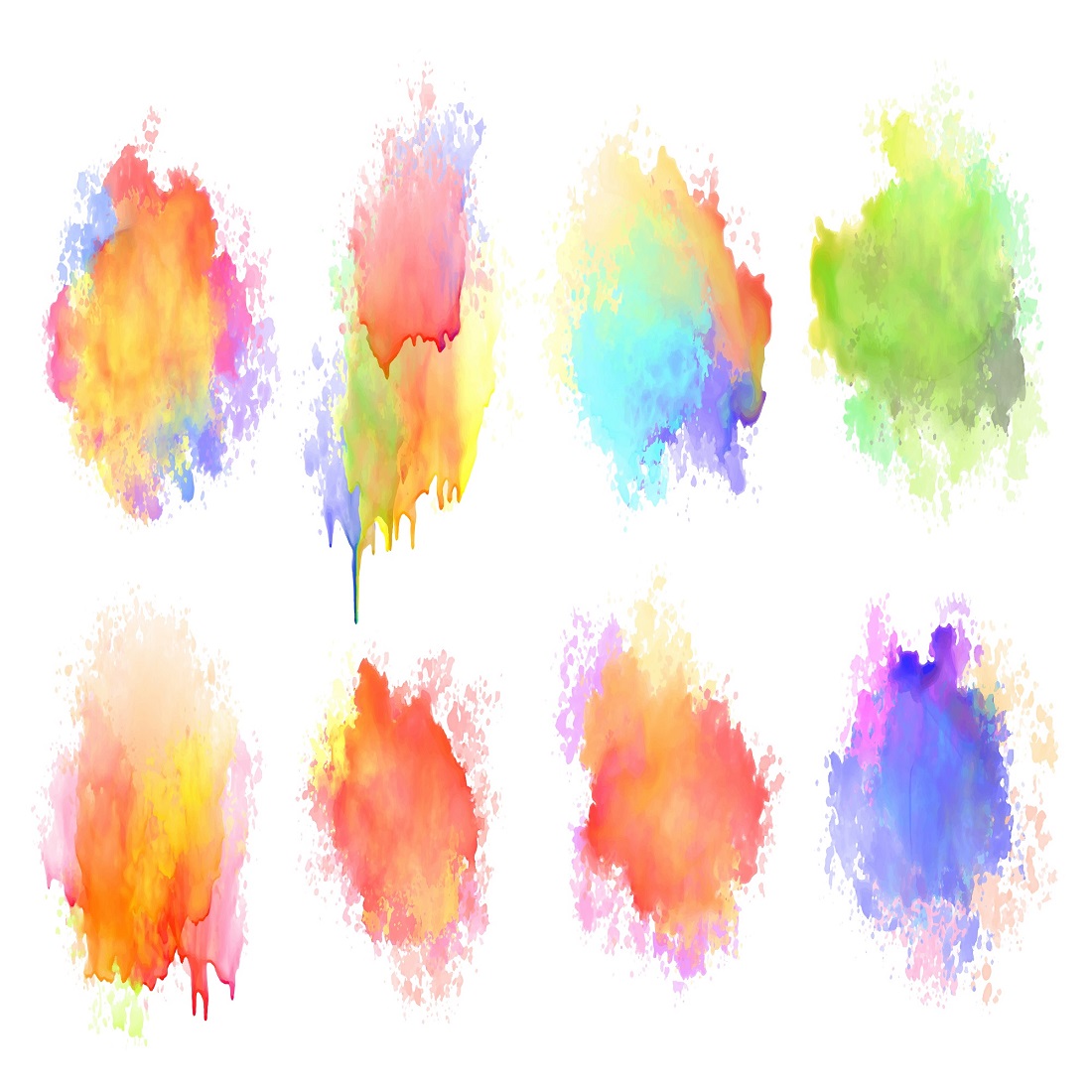 Watercolor splatter stain colorful set eight preview image.