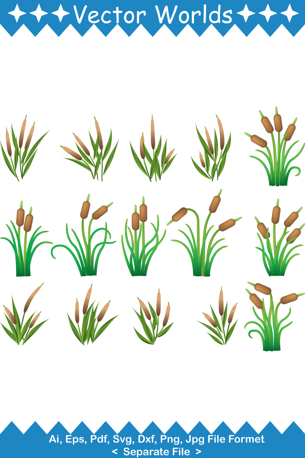 Cattail SVG Vector Design pinterest preview image.