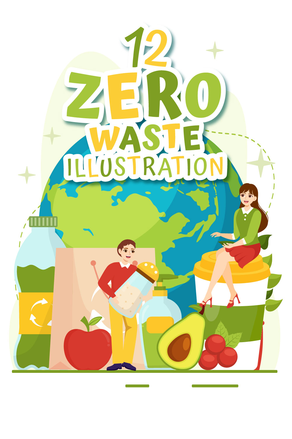 12 Zero Waste Vector Illustration pinterest preview image.