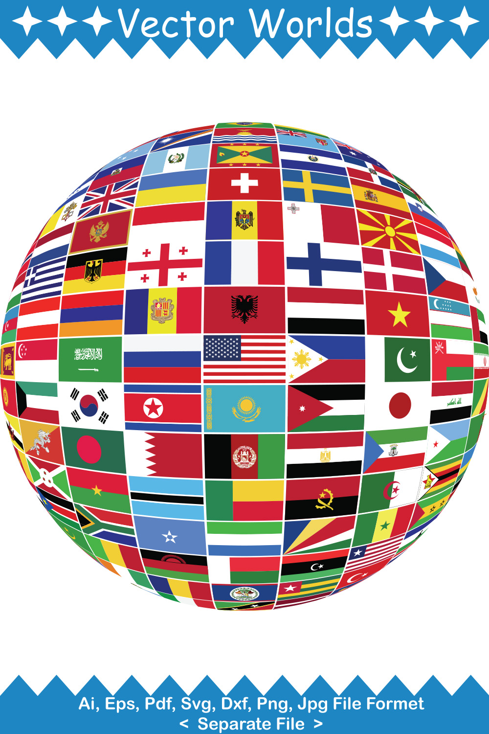 Flags Globe SVG Vector Design pinterest preview image.