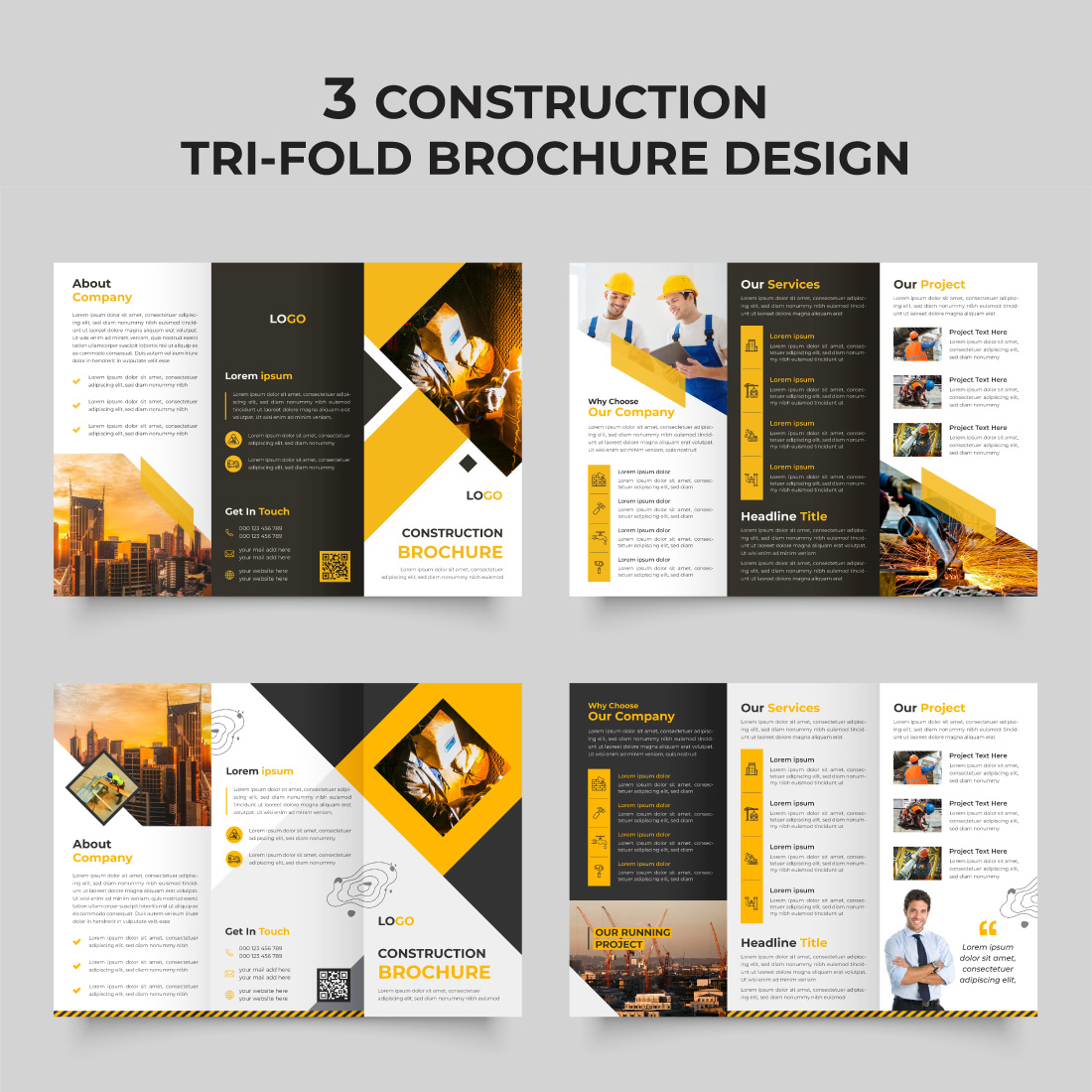 Construction trifold brochure template design Real estate brochure cover image.