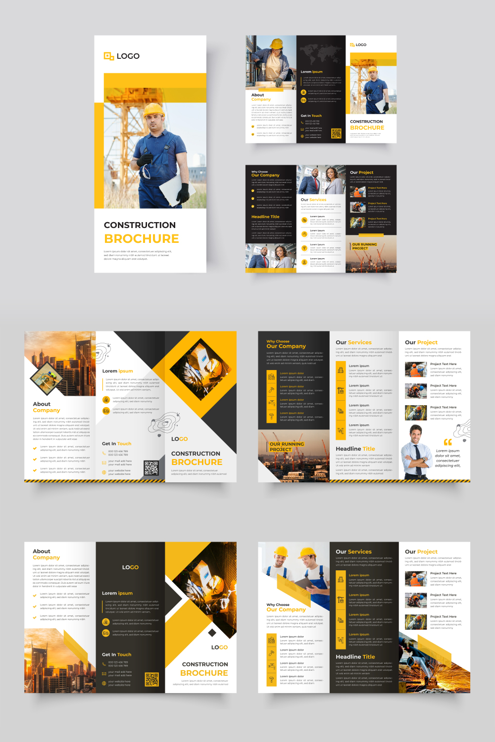 Construction trifold brochure template design Real estate brochure pinterest preview image.