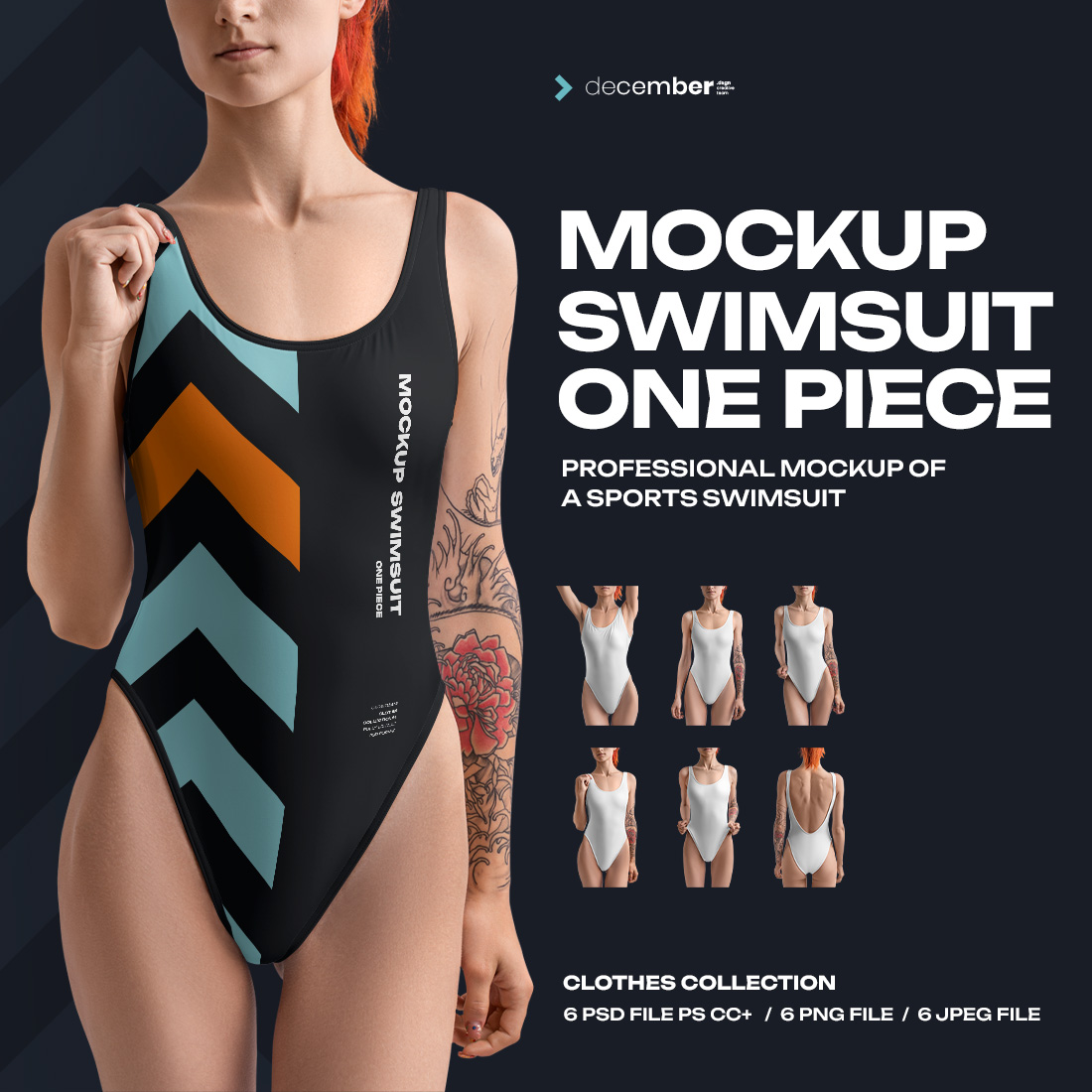 6 Mockups of a One Piece Sports Women's Swimsuit cover image.