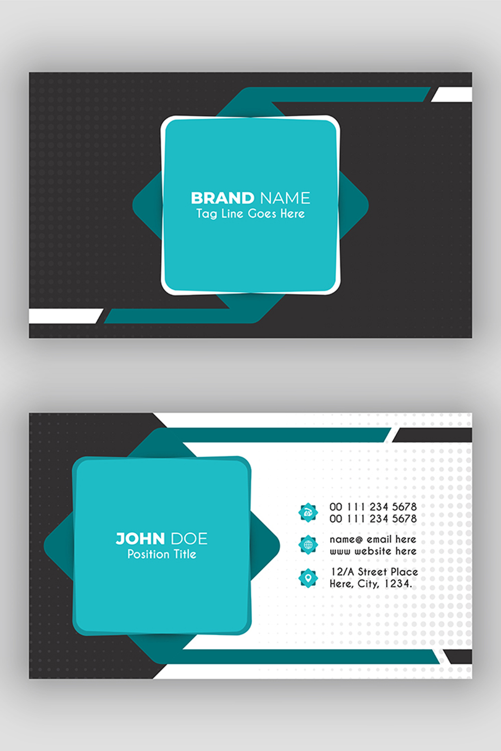Professional Black and Blue Business Card Design Template pinterest preview image.
