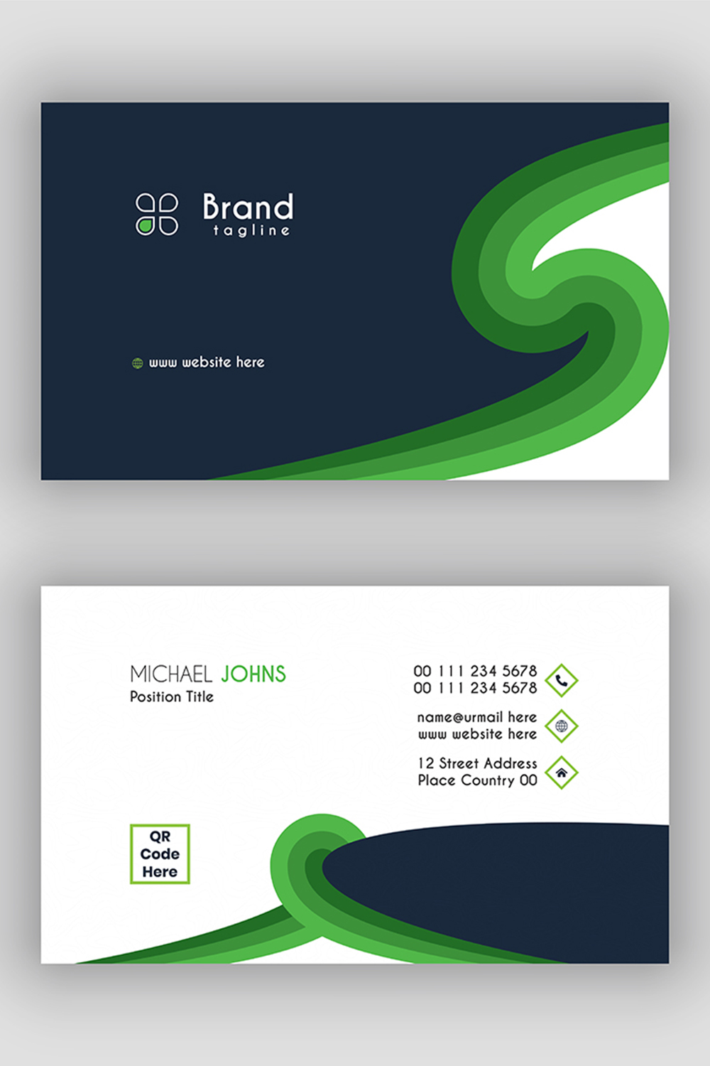 Pure Nature Green Business Card Design Template pinterest preview image.