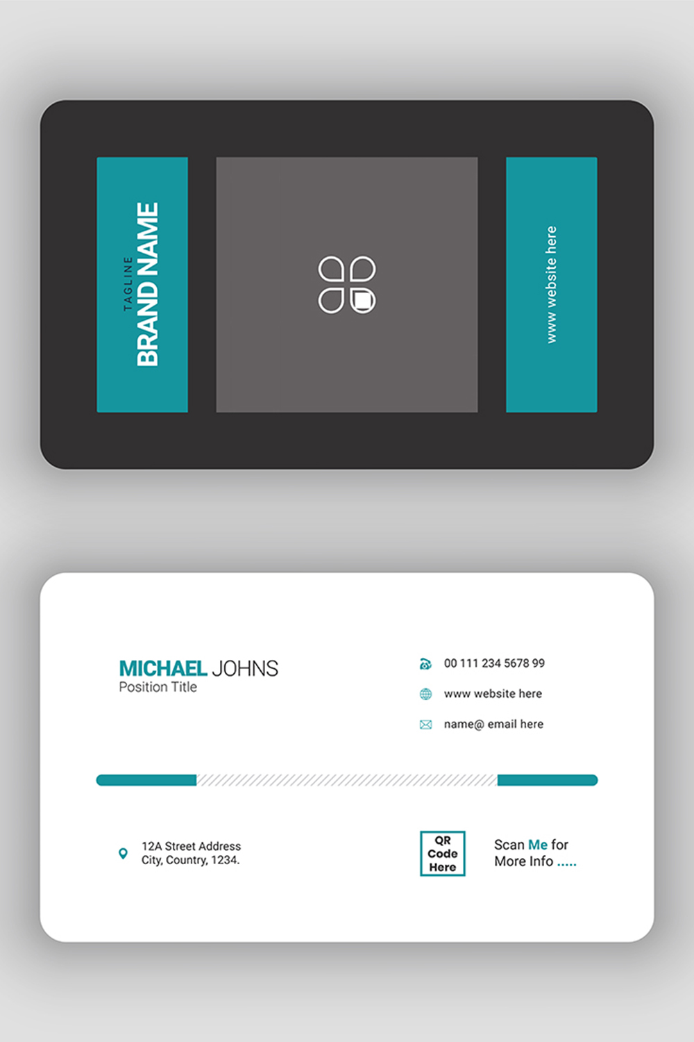 White And Blue Abstract Business Card Flat Design Template Vector pinterest preview image.
