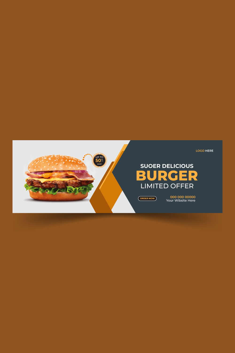 Vector Delicious burger and food menu Facebook cover template pinterest preview image.