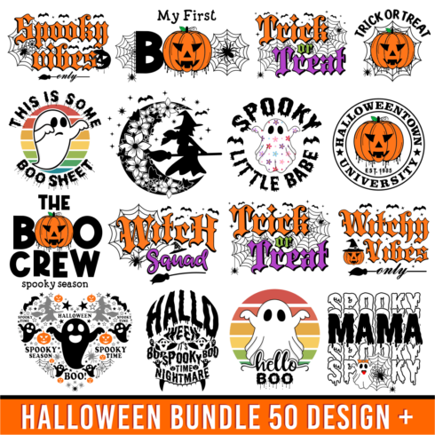 Funny Halloween T shirt Design SVG And Sublimation PNG Design Bundle, Witch SVG, Halloween Pumpkin, Spooky, Ghost, Monster, And Monogram cover image.