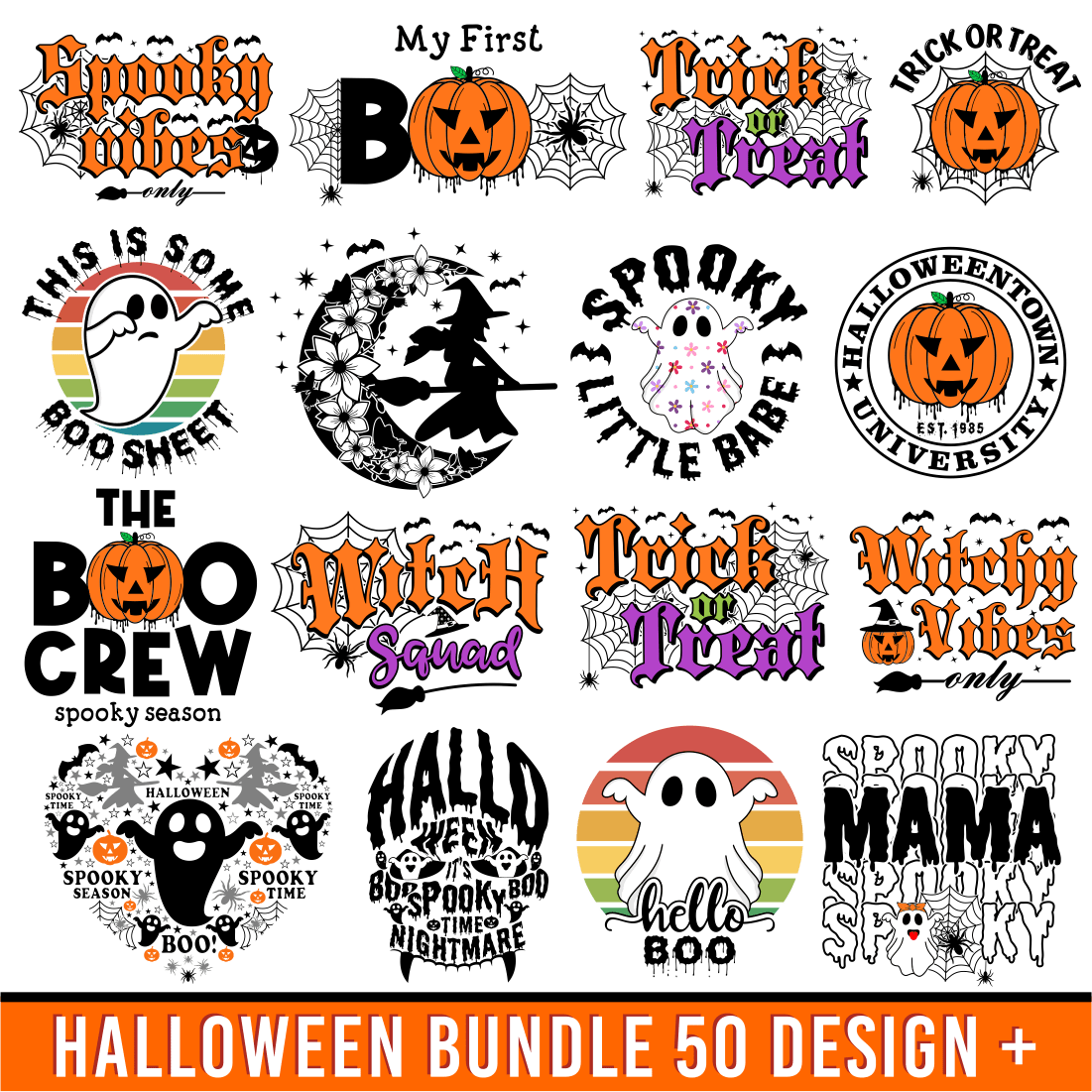 Funny Halloween T shirt Design SVG And Sublimation PNG Design Bundle, Witch SVG, Halloween Pumpkin, Spooky, Ghost, Monster, And Monogram cover image.