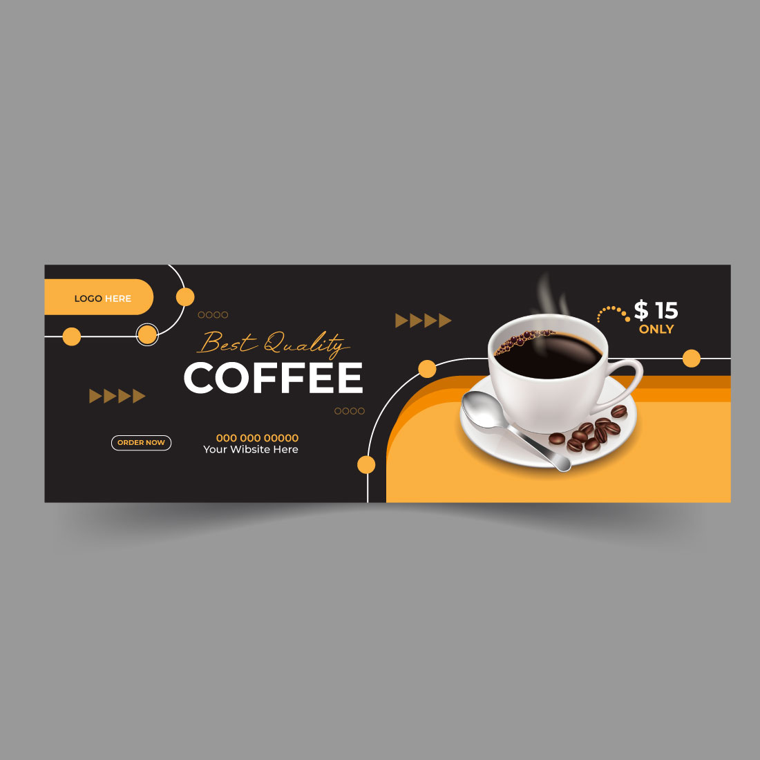 Coffee social media post banner Facebook cover template preview image.