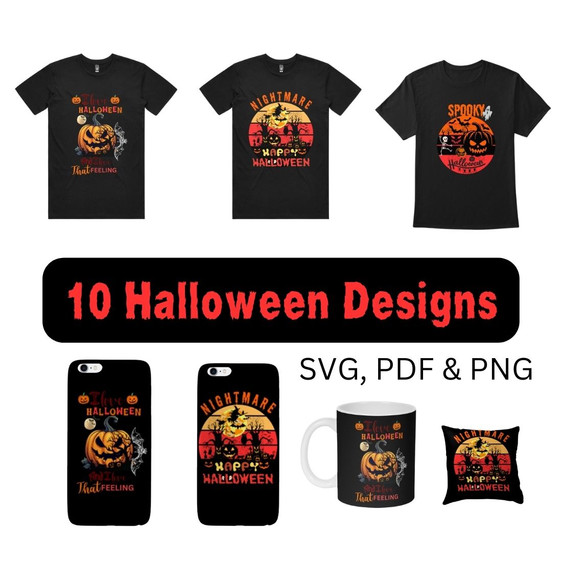 Spooky, Halloween 10 Designs Bundle preview image.