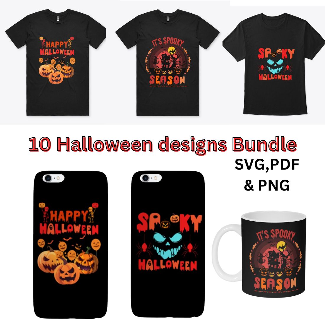 Spooky Halloween Designs Bundle preview image.